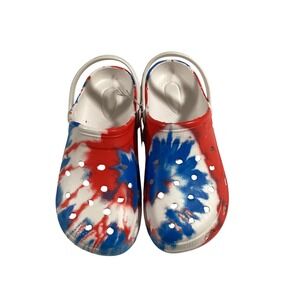Red White Blue Tie Dye Clogs Womens Patriotic Slip On Comfort Shoes